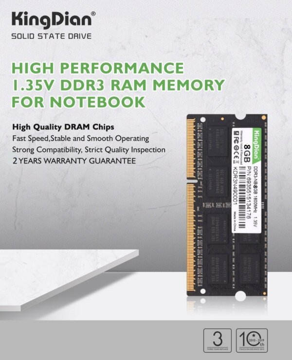 KingDian Ram Memory 8GB DDR3 1600Mhz 1.35V Laptop Ram