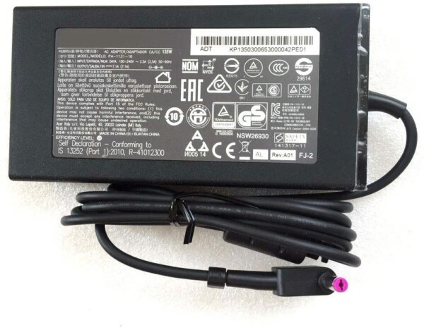 Original 135W 7.1A 5.5x1.7mm Purple Color Tip AC Adapter Charger for Acer