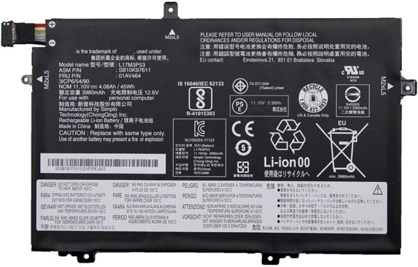 laptop battery replacement for Lenovo These inkPad L1 4 L480 L490 L580 L590 Series (11.1V 45Wh)