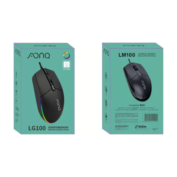 Aonq Lg100 Wired Mouse 1600dpi 3 Buttons Led Illuminated 3-speed Variable-speed Mouse Mini Gaming Mouse