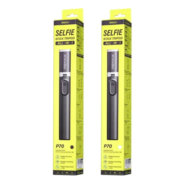REMAX P70 1.6cm Extendable Selfie Stick Multifunction Live Streaming Tripod Stand with Detachable Remote - Black