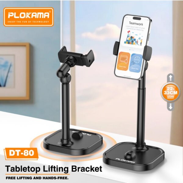 PLOKAMA DT80 Flexible Aluminium Desktop Stand – 360° Rotatable Phone & Tablet Holder