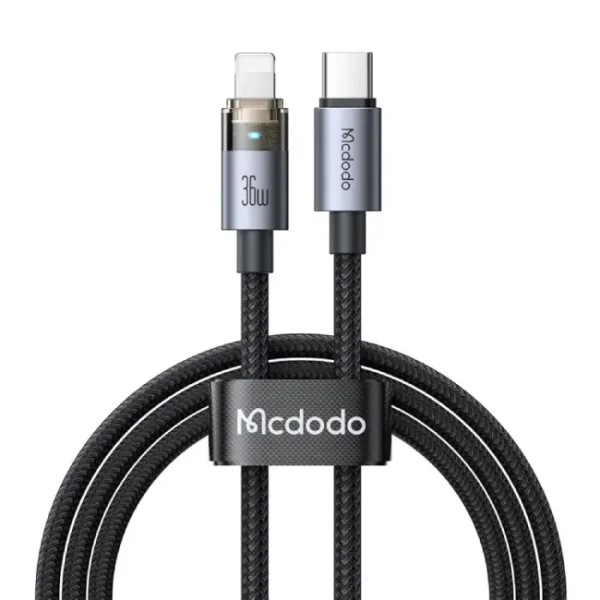 mcdodo 36W USB-C to Lightning Cable with Flashing Light 4ft, Nylon Braided Lightning USB C Fast Charging Cable - Image 2