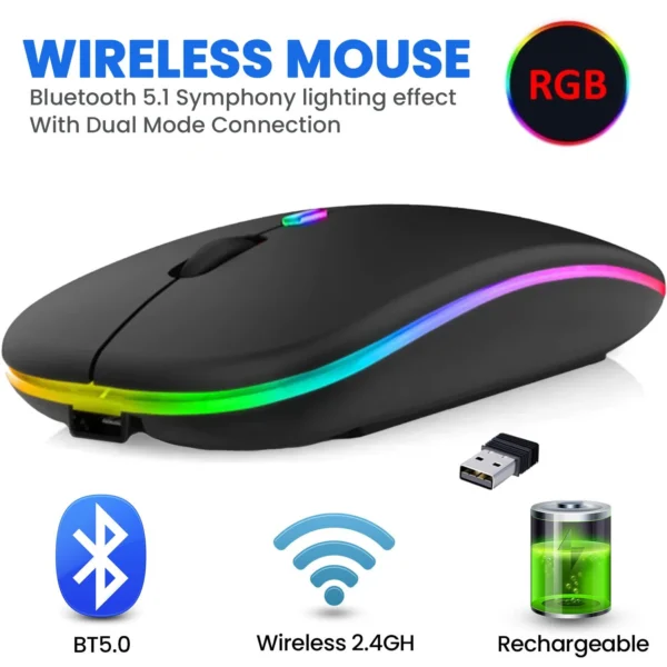 HP W10 Wireless RGB Bluetooth, Wireless, Rechargeable Slim Mouse - Image 2